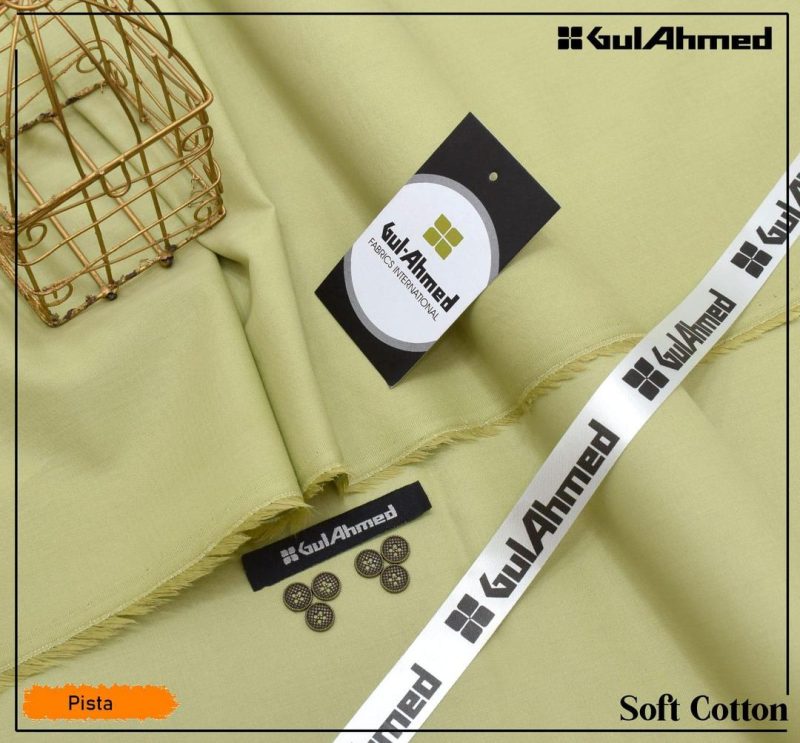 Gul Ahmed Men's Unstitched Soft Cotton Pista Plain Suit