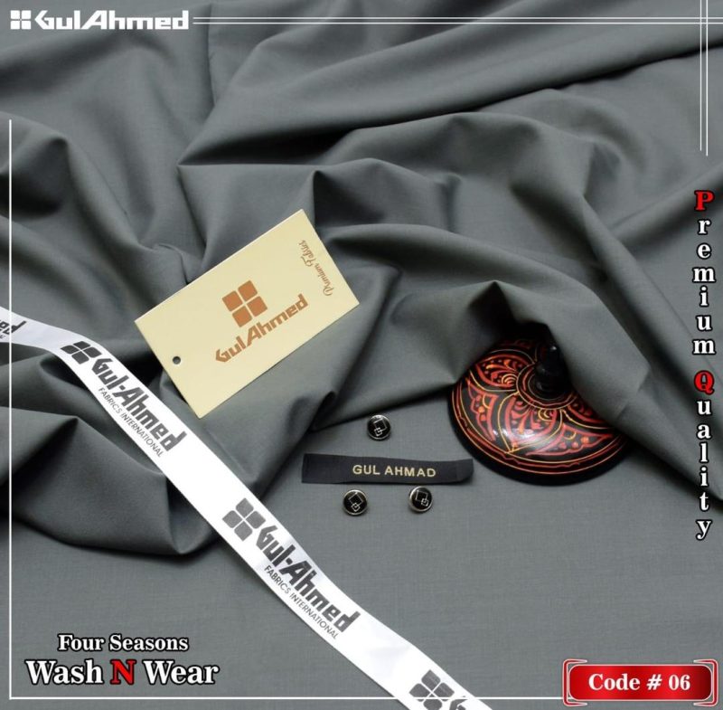 Gul Ahmed Men's Unstitched Wash And Wear Plain Suit