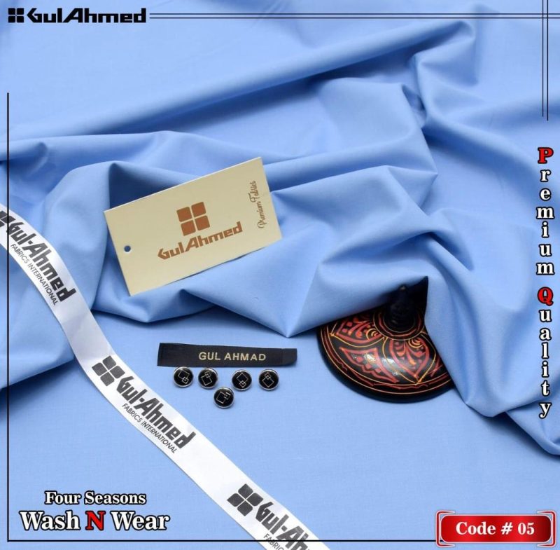 Gul Ahmed Men's Unstitched Wash And Wear Plain Suit